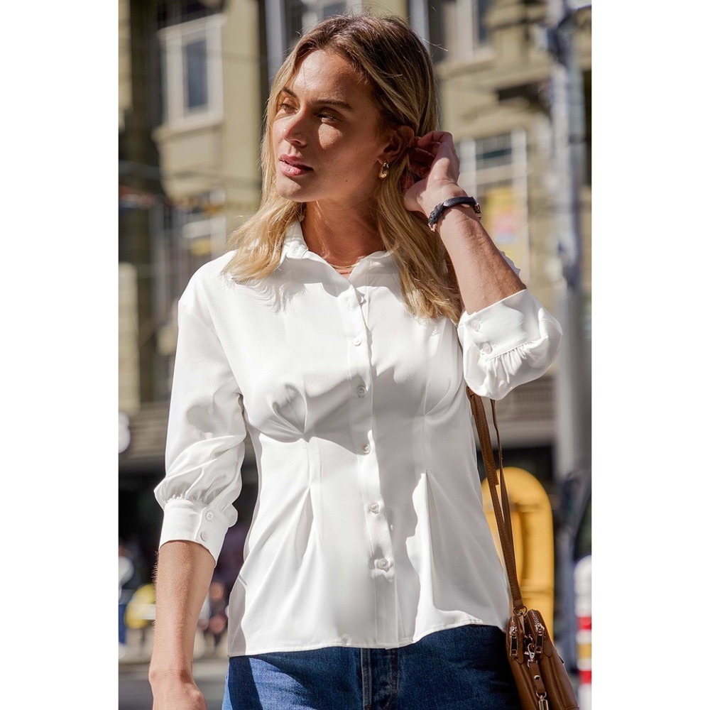 White Collared Front Button Blouse‎ Cupshe Size M